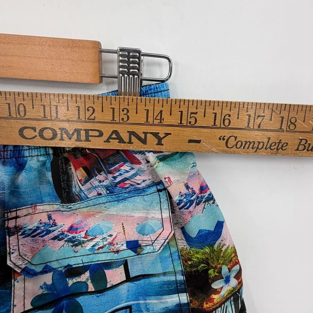Bugatchi Men’s Swim Trunks Large Tropical Collage Print Quick Dry Board Shorts